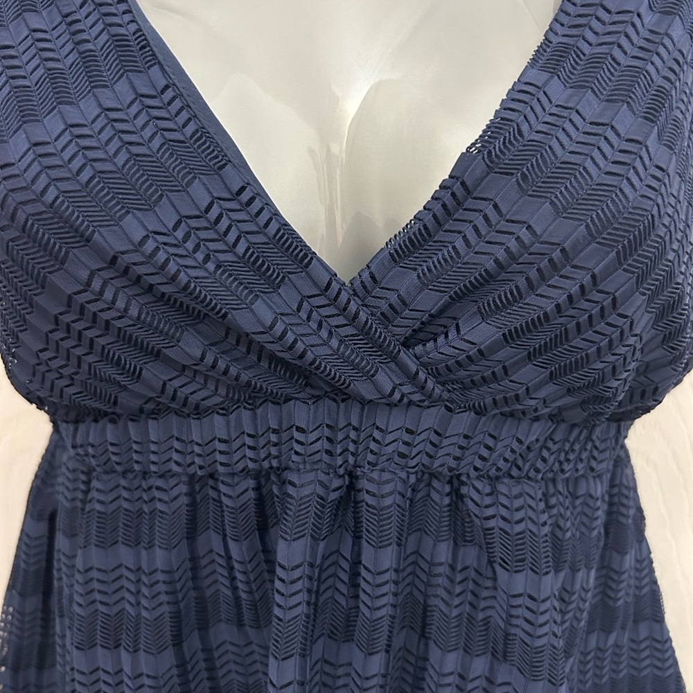 Navy Blue, Lacy Peplum Top with Elastic Waist, Sz S - Picture 2 of 7